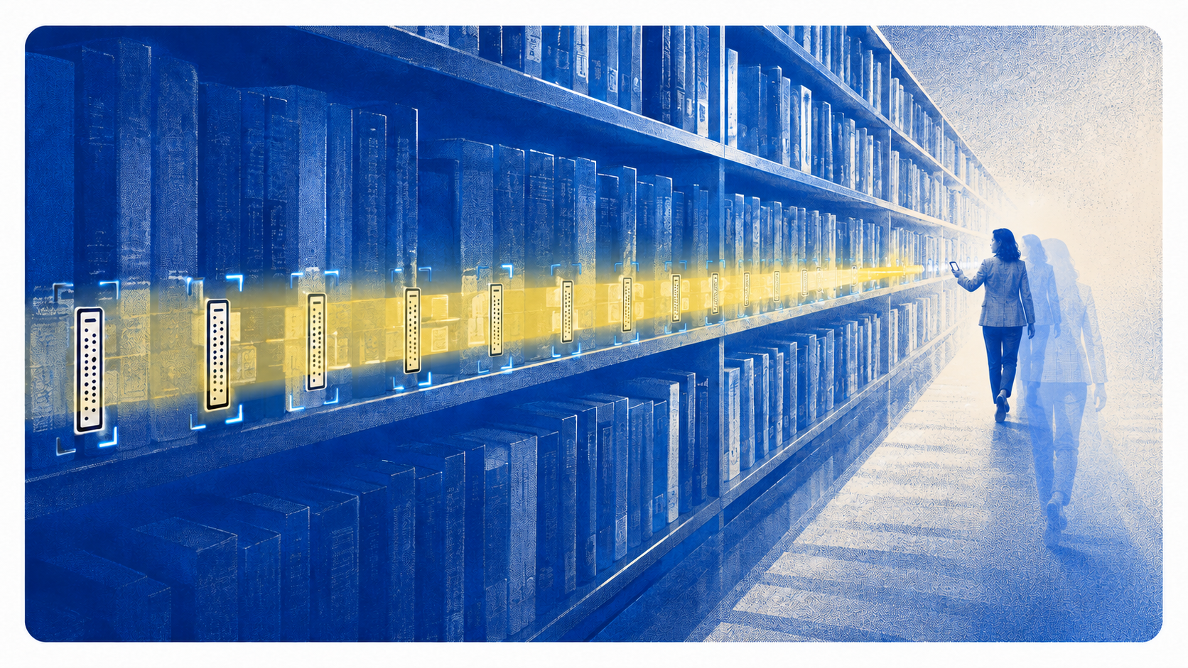 A library shelf being scanned with UR MultiScan