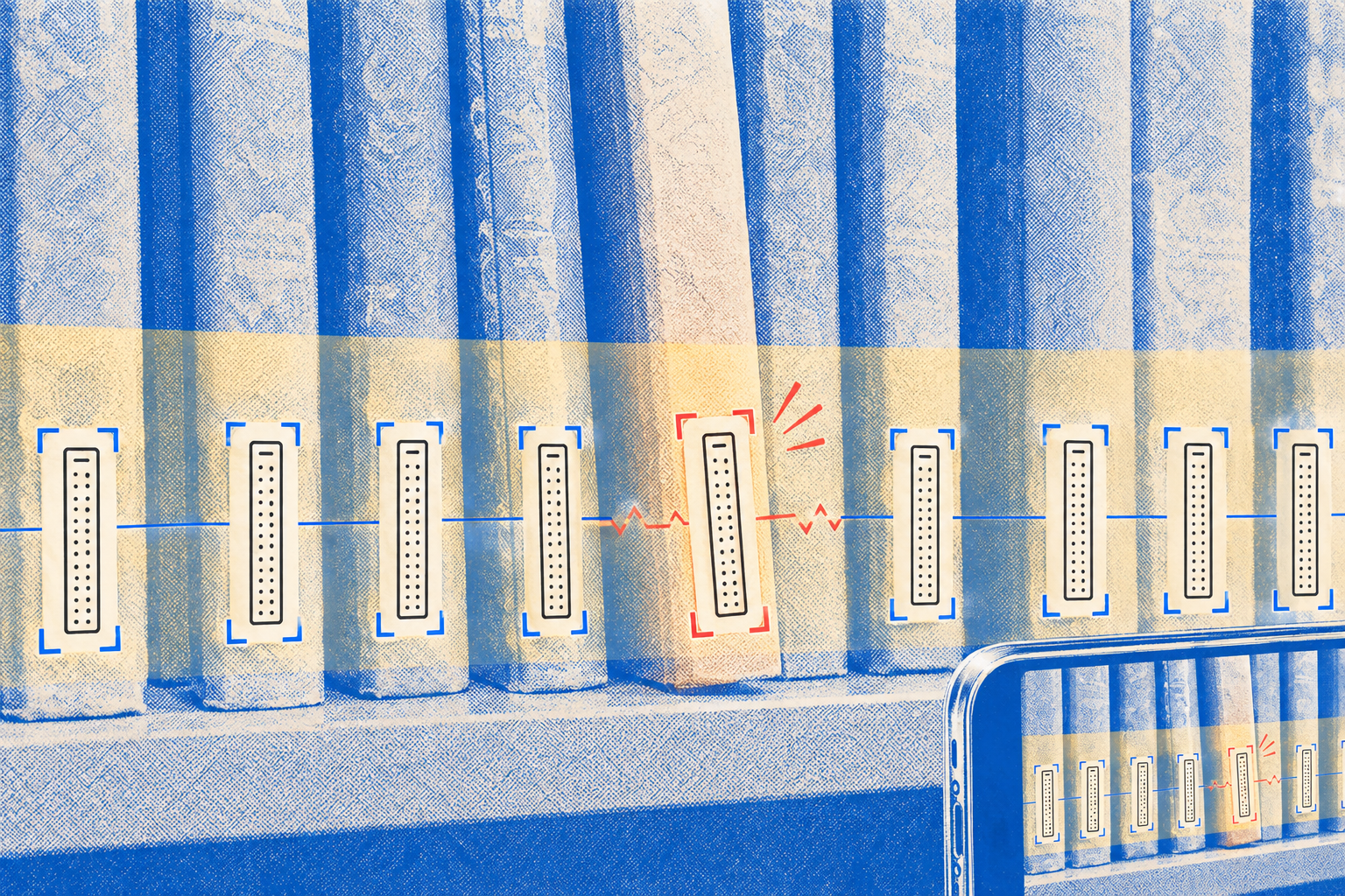 URCODE highlighting a misplaced book on a library shelf
